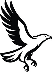 Stylized black eagle in flight on white background, Black eagle bird silhouette flying design