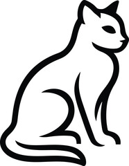 Minimalist black outline of a sitting cat feline animal, Simple cat silhouette black and white design