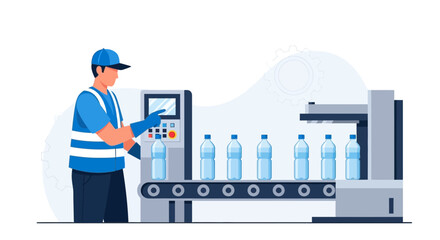 Automated Bottling Process In A Production Facility Showing Quality Control and Efficient Working