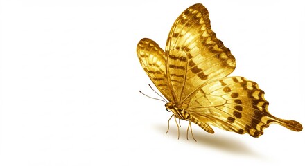 Goldener Schmetterling schwebt sanft vor hellem Hintergrund. AI Generated