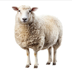 Fototapeta premium Photograph of a sheep standing isolated on a white background detailed and highresolution ultrarealistic photography