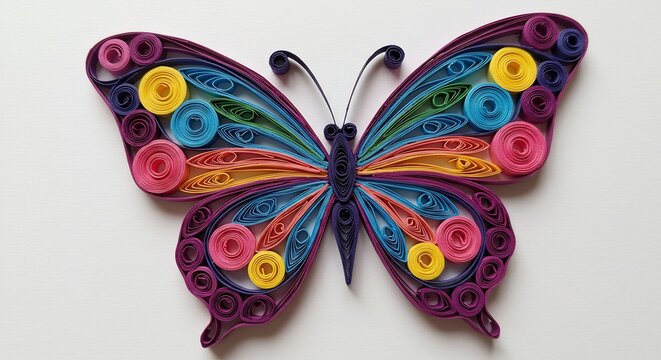Regenbogenfarbiger Papierfalt Schmetterling leuchtet hell detailreich. AI Generated