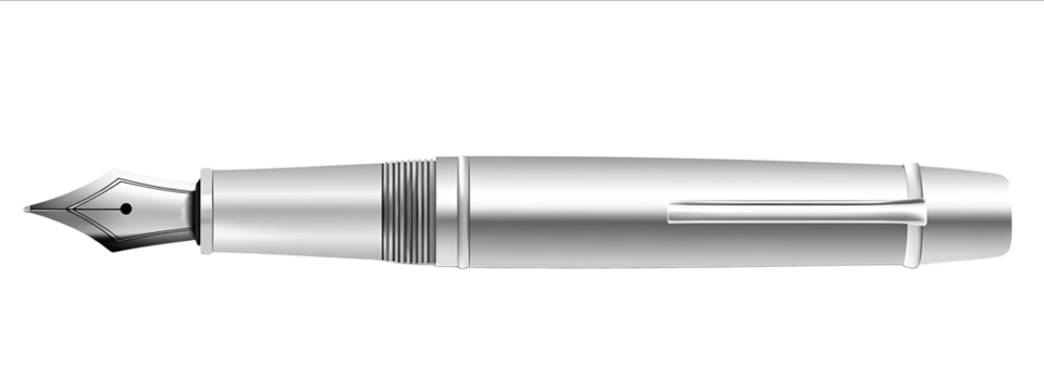 Fountain pen in silver color clip art on white background