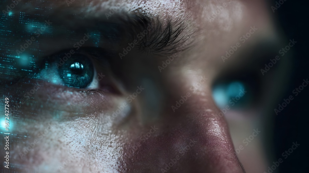 Aufkleber hacker with futuristic holographic data scanning display