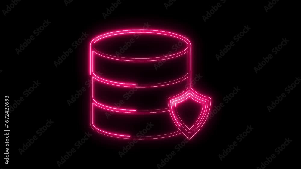 Aufkleber glowing neon database shield icon isolated on black background secure data protection concept