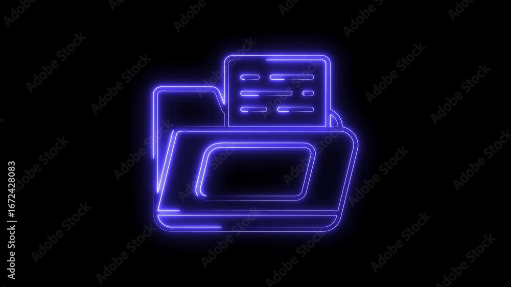 Poster glowing neon folder icon isolated on black background digital abstract data organization concept