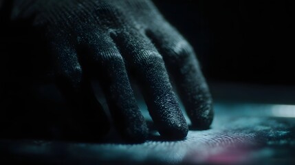 Gloved hand activating a high tech fingerprint scanner