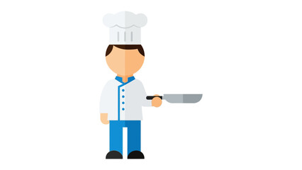 Culinary Maestro: A culinary professional, in his iconic chef's hat and attire, stands ready with a frying pan, symbolizing expertise and culinary passion.
