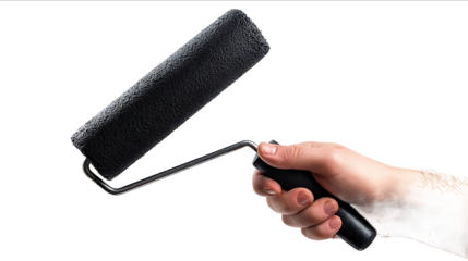 Closeup of a male hand holding a paint roller with a black handle isolated on a white background Detailed illustration highresolution photography professional