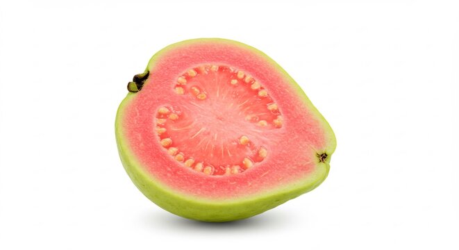 Saftig rote Guave halbiert leuchtet hell frisch fruchtig. AI Generated