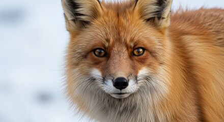 Obraz premium Rotfuchs Portr�t sanftes Licht Winterfell scharfe Augen. AI Generated