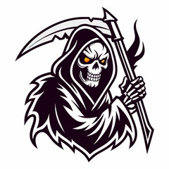 Grim Reaper Skull with Scythe Vector Illustration for Halloween