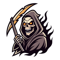 Grim Reaper Skull with Scythe Vector Illustration for Halloween