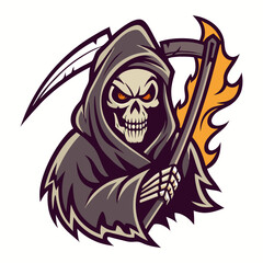 Grim Reaper Skull with Scythe Vector Illustration for Halloween