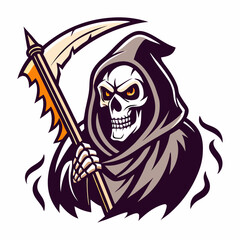 Grim Reaper Skull with Scythe Vector Illustration for Halloween