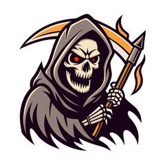 Grim Reaper Skull with Scythe Vector Illustration for Halloween