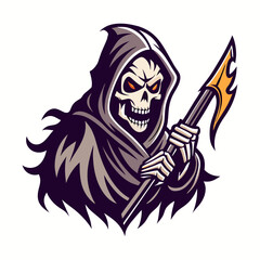 Grim Reaper Skull with Spear Vector Illustration for Halloween and Gaming