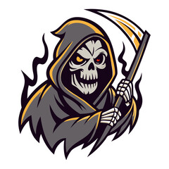 Grim Reaper Skull with Scythe Vector Illustration for Halloween