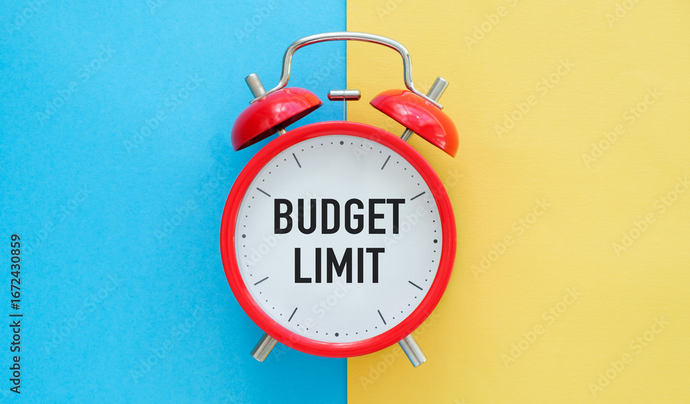 Poster a red alarm clock with the word budget limit written on it