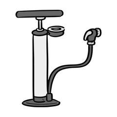 Cartoon Illustration of a Bicycle Pump with Handle and Pressure Gauge for Inflating Tires with Air