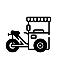 Stylized Food Cart Illustration Black and White Mobile Food Business Iconography