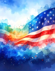 Watercolor American flag