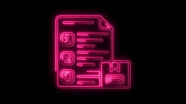 Glowing Neon Pink Checklist Icon with Package and Numbered List on Black Background Modern