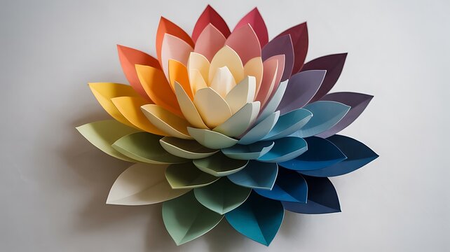 Artistic Paper Flower Sculpture with Rainbow Color Gradient Wall Decor Handmade Craft Decor Design Element Art and Craft