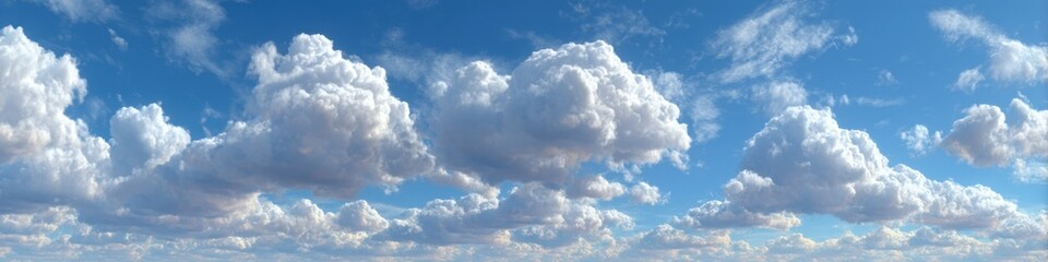 Obraz premium Fluffy white clouds in a clear blue sky on a sunny day