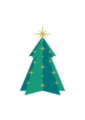 Obraz premium Decorated Christmas tree in graphic style with a star at the top