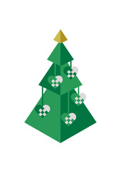 Decorated Christmas tree in graphic style with a star at the top