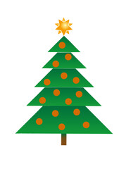 Decorated Christmas tree in graphic style with a star at the top