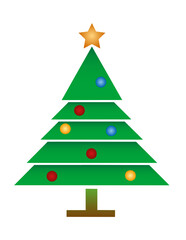 Decorated Christmas tree in graphic style with a star at the top