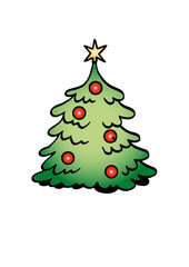 Decorated Christmas tree in graphic style with a star at the top