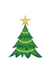 Decorated Christmas tree in graphic style with a star at the top