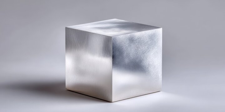 Minimalist metallic silver cube on gradient surface