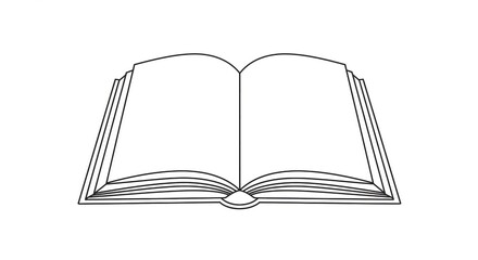 An open book with blank pages, presented in a simple black and white line drawing.