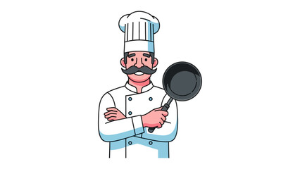 Chef's Culinary Prep: A professional chef, donning the iconic toque and uniform, stands confidently, ready to orchestrate a culinary experience with a skillet.
