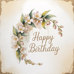 Elegant Watercolor Happy Birthday Card with Floral Wreath and Delicate Lettering for Special Occasions