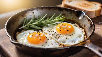 fried eggs in a pan