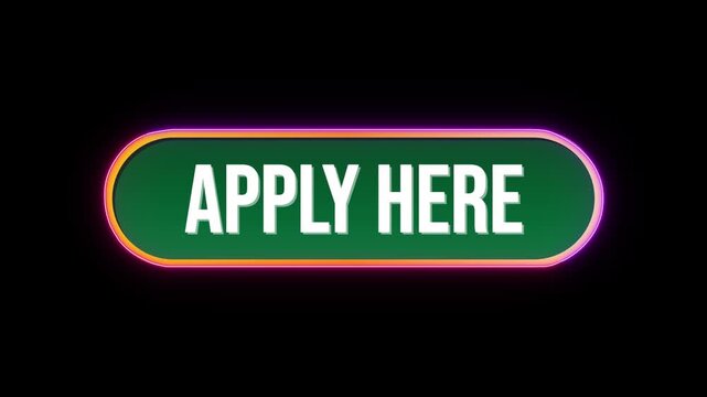 Apply Here, Button Click Animation with Computer Mouse Cursor and Luxury Neon Glow Colorful Border on Black Background