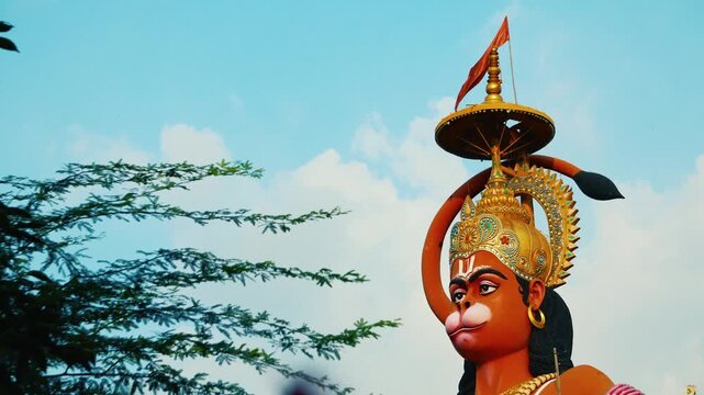 Cinematic Closeup of Hanuman Ji Idol with Divine Expression Karol Bagh Temple Delhi