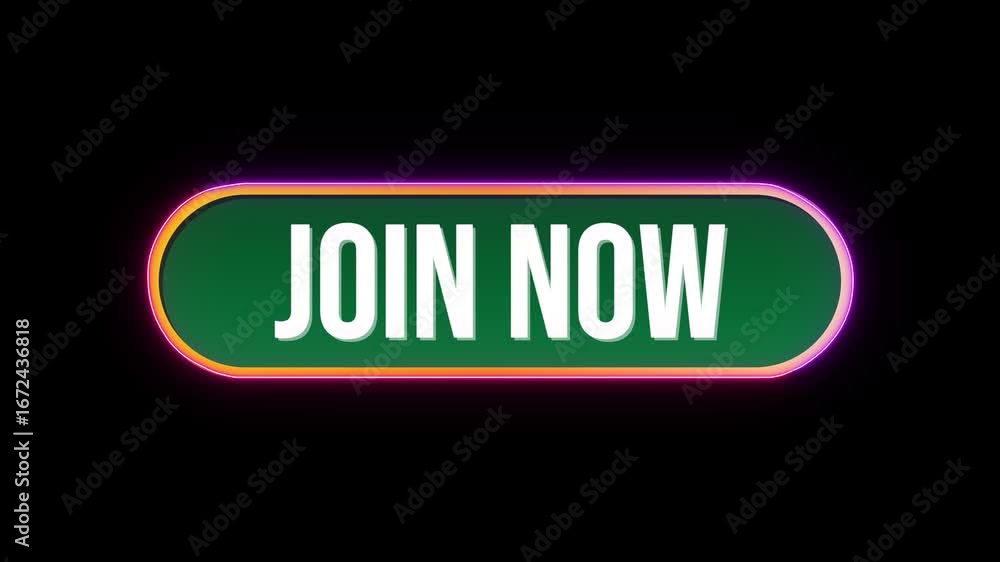 Leinwandbilder join now, button click animation with computer mouse cursor and luxury neon glow colorful border on 