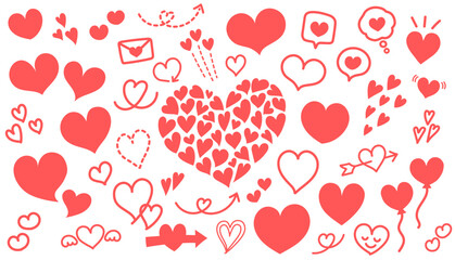 手書きの可愛い色んなハートの素材セット