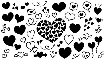 手書きの可愛い色んなハートの素材セット