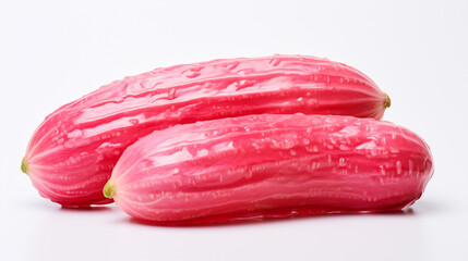 Eye level shot of a beautiful pink pickle made from watermelon rinds
