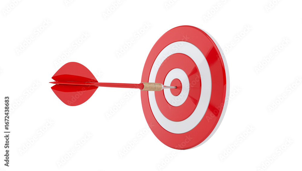 Poster Precision achieved with a red dart hitting the bullseye on a target for strategic execution