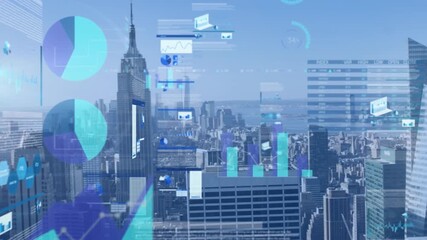 A cityscape with tall buildings and towers - Powered by Adobe