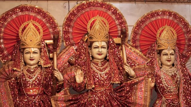 Idols of Lord Ram, Sita and Laxman in Hindu Temple