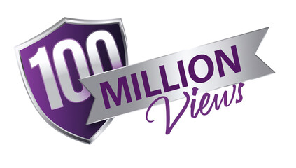 Symbolic achievement of reaching a milestone of hundred million views with purple tones shield